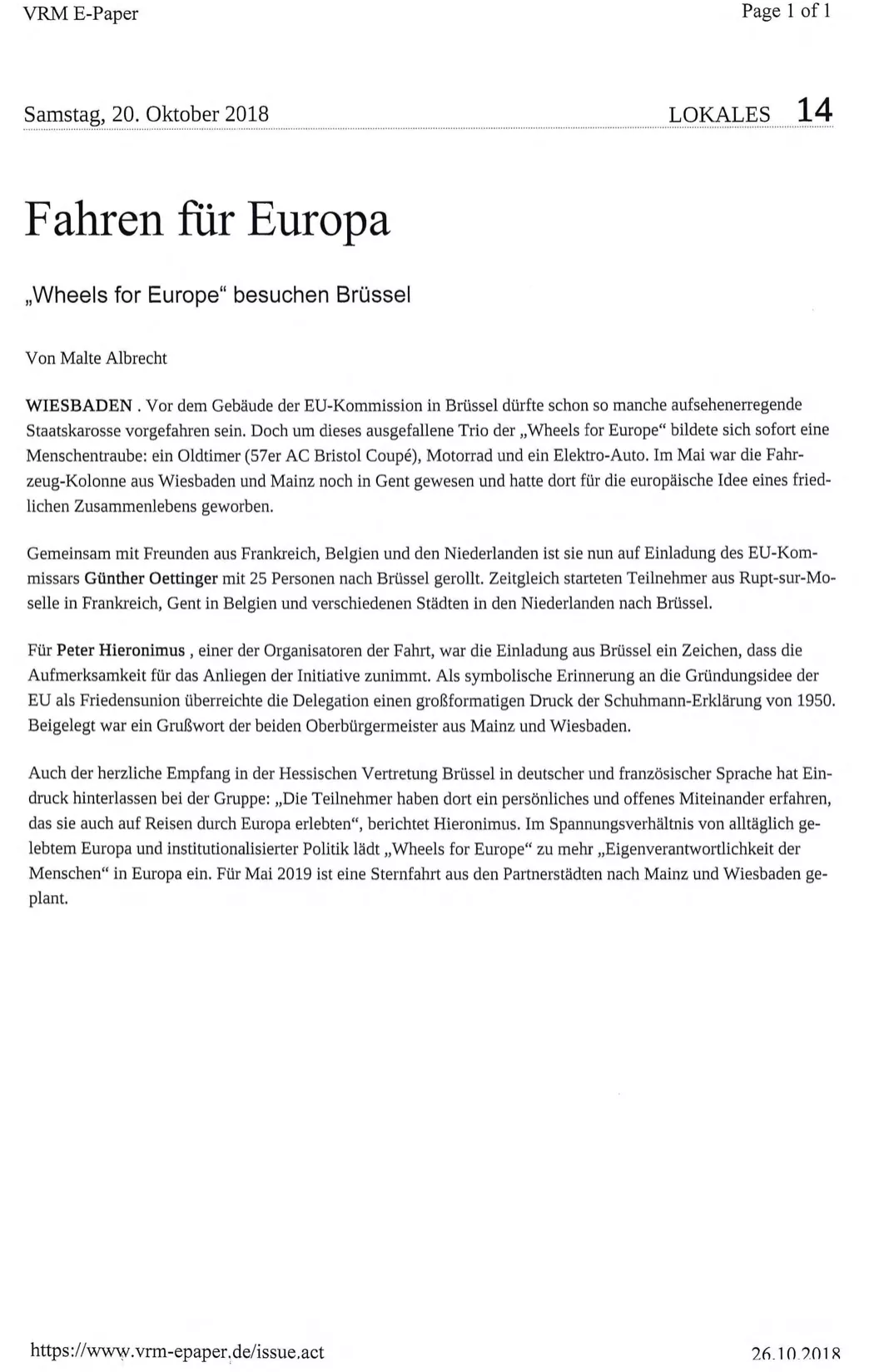 Wheels for Europe“ startet mit Motorrädern und Oldtimern Wheels for Europe“ startet mit Motorrädern und Oldtimern
